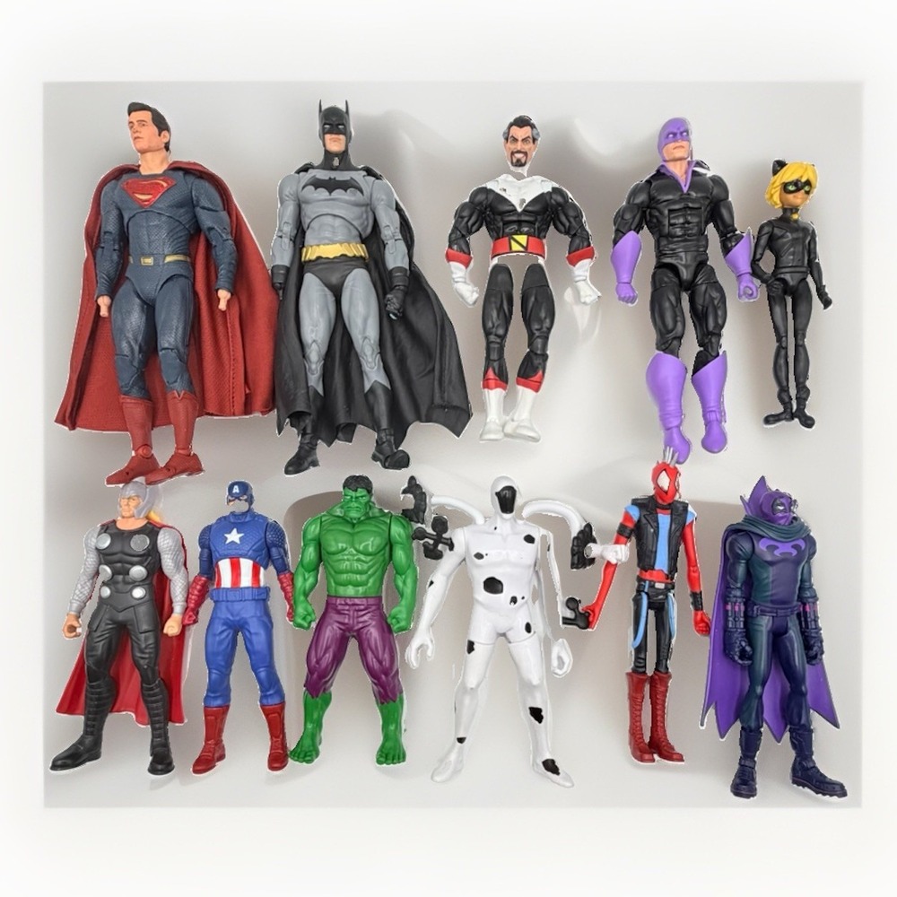 Lot of 11 DC Marvel Action Figures Batman Superman‎ Hulk Thor Spider-Man 6-8"